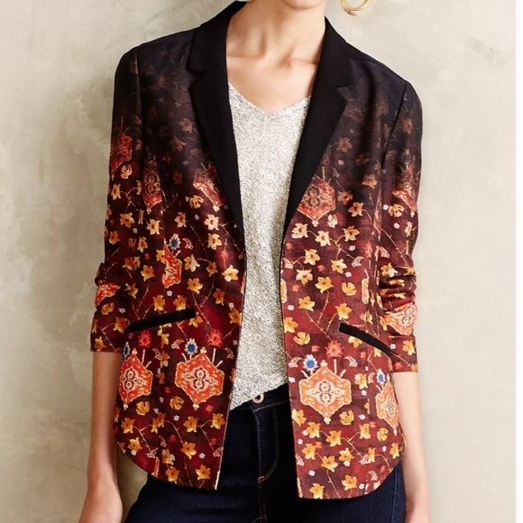 Anthropologie Cartonnier Telluride Floral Ombre Open Blazer Jacket Black 6 / S - Picture 8 of 13